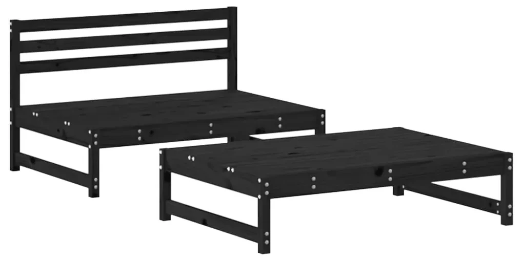 Set salotto da giardino 2 pz nero in legno massello di pino