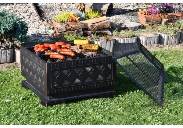 Griglia portatile a legna con griglia nera/patinata