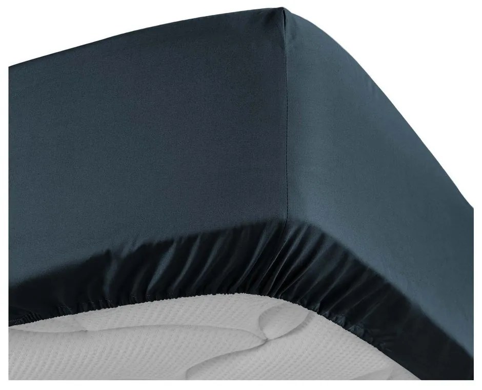 Lenzuolo in percalle di cotone elasticizzato blu scuro 160x200 cm Percaline - douceur d'intérieur