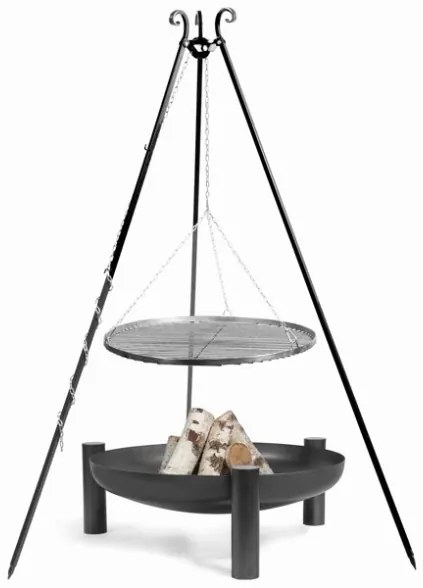 Barbecue Artigianale Con Braciere In Ferro E Griglia Sospesa Su Treppiede Palma 80 Cm Cook King