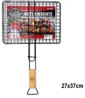 Griglia Antiaderente Con Manico In Legno Per Barbecue 27x37cm - 57240