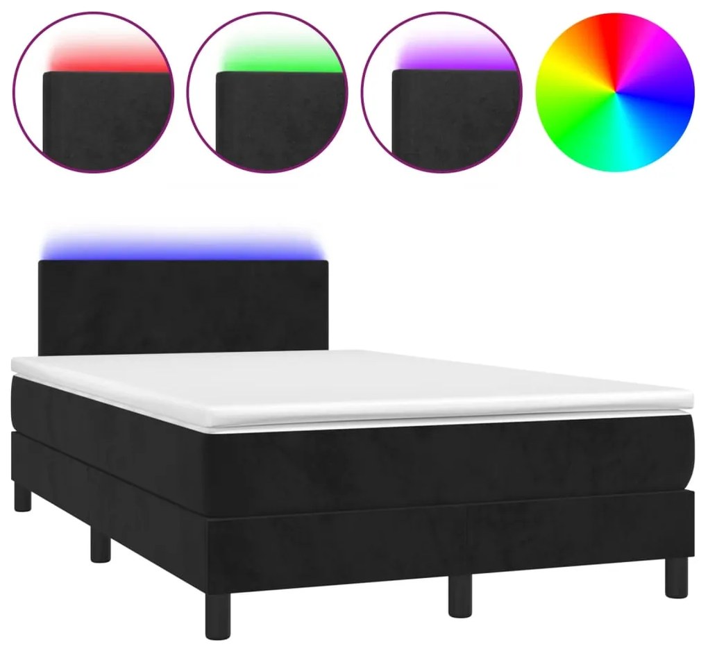 Letto a molle con materasso e led nero 120x200 cm in velluto