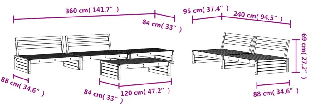 Set Salotto da Giardino 6 pz Grigio in Legno Massello di Pino