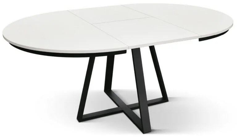 Tavolo rotondo PANTELLERIA in legno effetto bianco frassinato con base a X in metallo antracite, allungabile ⌀120 cm &#8211; ⌀170 cm