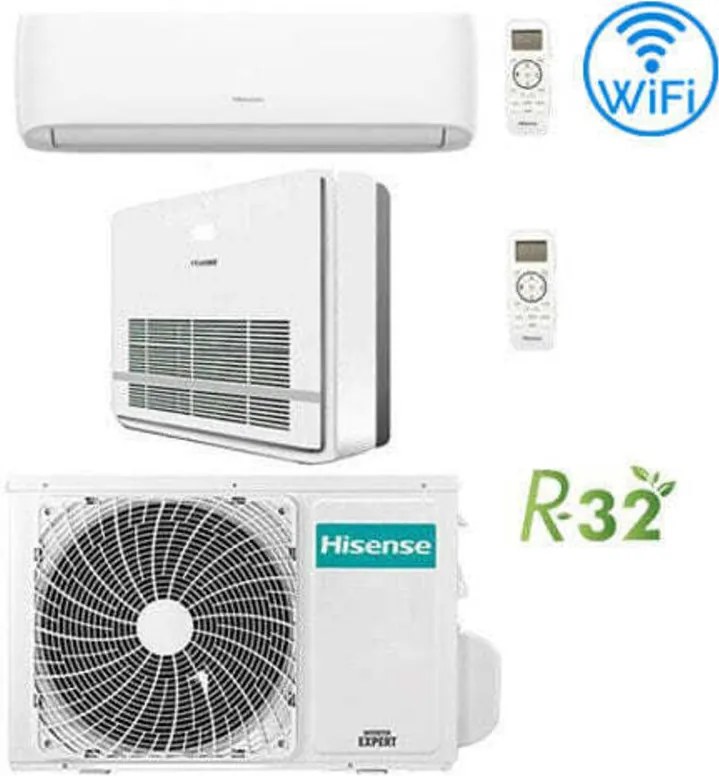 Climatizzatore Condizionatore Hisense Console + Hi Comfort 9000 + 12000 btu R32 Dual split Inverter con u.e. 2AMW52U4RXC novitá Classe a++/a+