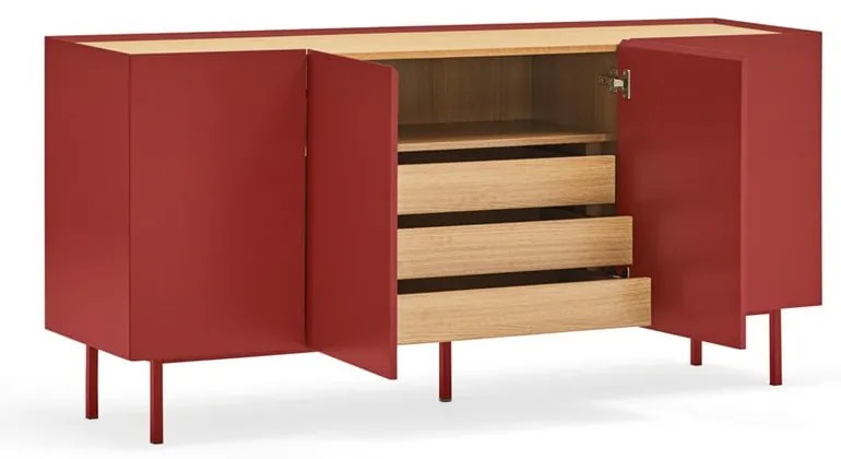Cassettiera bassa rossa effetto rovere 165x78 cm Arista - Teulat