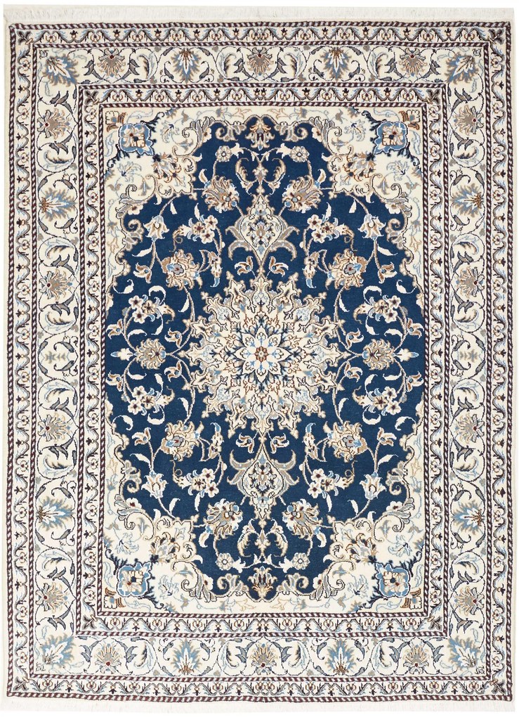 Nain Tappeto 150 x 200 Blu (Iran) Annodato A Mano