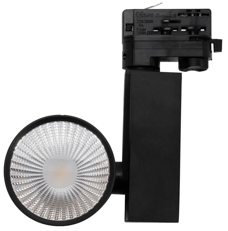 Faro LED 40W Binario Trifase Nero CRI92 100° Bridgelux LED Colore Bianco Naturale 4.000K