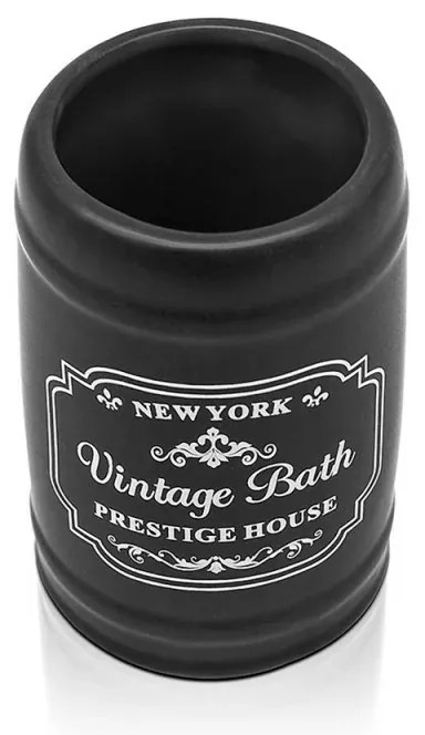 Portaspazzolini bagno in ceramica nera con stampe a contrasto bianche vintage