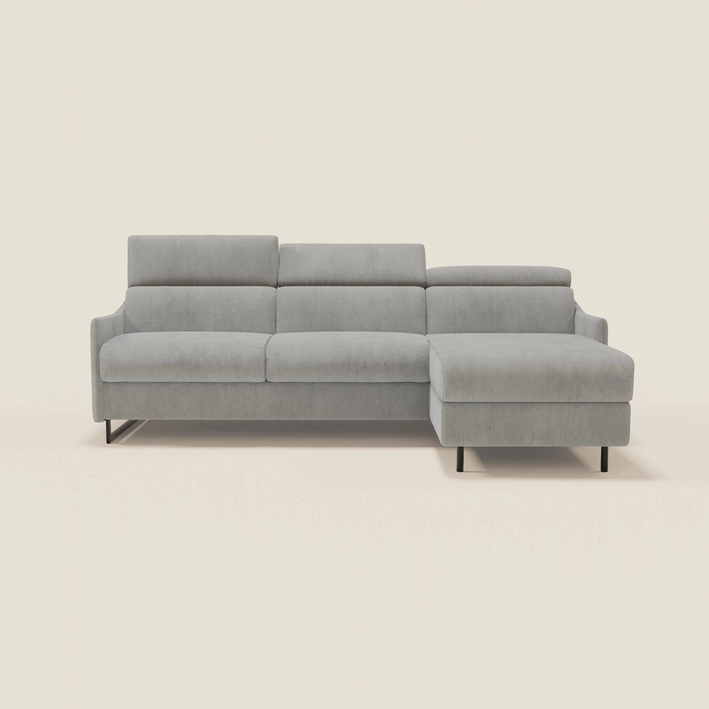 Loto Divano Letto Angolare con Penisola contenitore, Poggiatesta, Materasso Alto H18 in morbido tessuto impermeabile T14 grigio chiaro