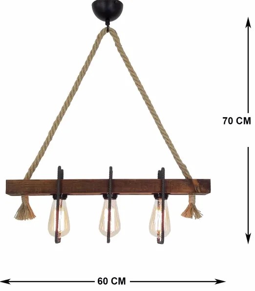 Lampadario a sospensione con cavo KUTUK 3xE27/40W/230V in pino