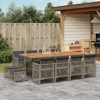 Set da Pranzo da Giardino 13pz con Cuscini Grigio in Polyrattan 3210806