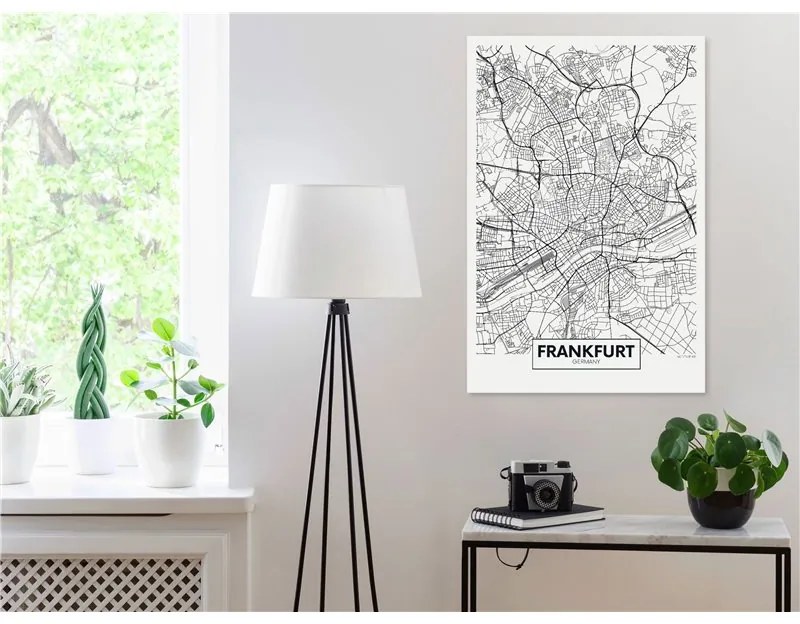 Quadro Map of Frankfurt (1 Part) Vertical  Colore bianco e nero, Dimensioni e Misure 80x120