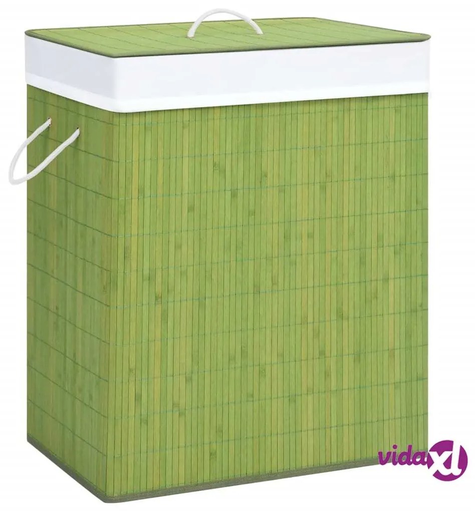 vidaXL Cesto Portabiancheria in Bambù a 2 Sezioni Verde 100 L
