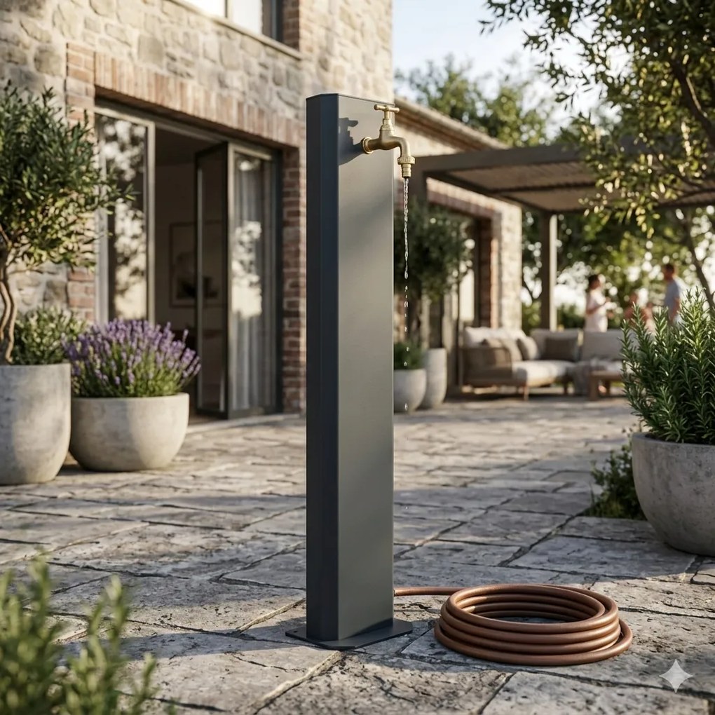 Fontana da Giardino Design a Colonna Ovale Rubinetto in Ottone Senza Base Antracite...