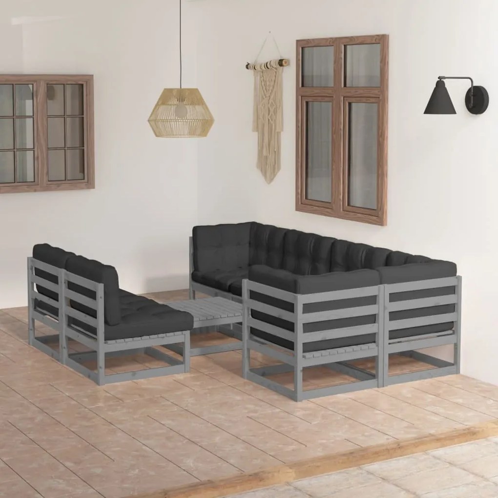 Set divani da giardino 8 pz con cuscini legno massello pino