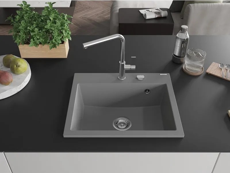 Mexen Oscar lavello in granito 1-vasca 580 x 490 mm, grigio, sifone cromato - 6519581000-71