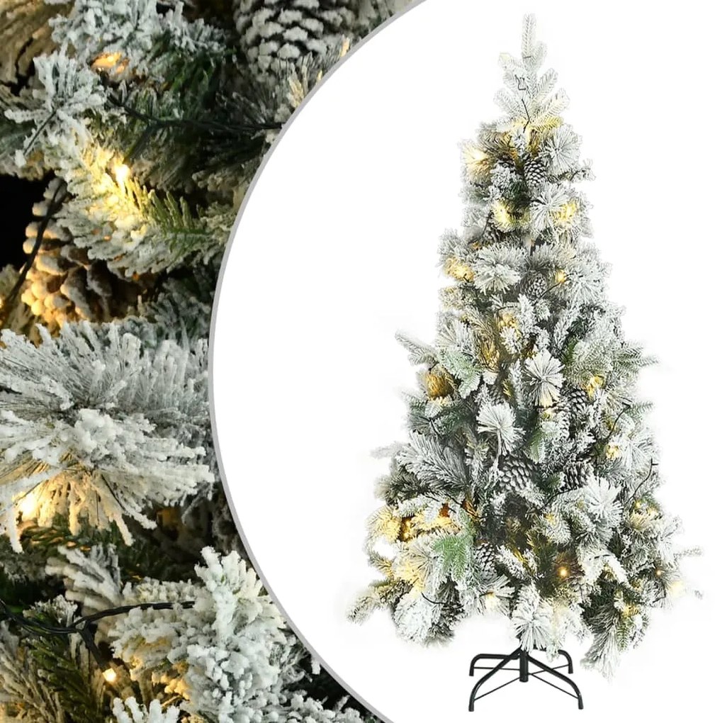 Albero Di Natale Innevato Preilluminato Pigne 225cm İn Pvc E Pe /