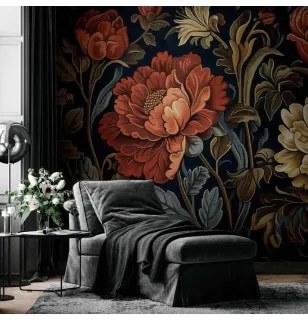 Carta da parati - Tapestry Large Flowers Retro Floral Motif in Kilim Style Adesiva 392x280