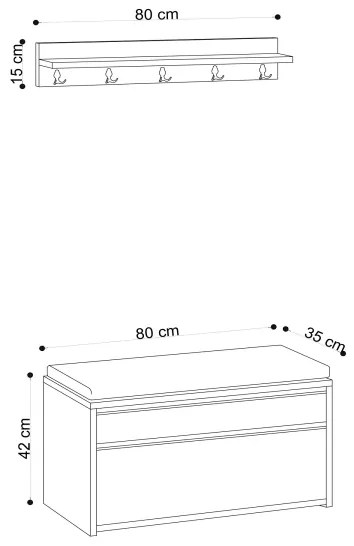 Appendiabiti da parete BOBY 15x80 cm + scarpiera 42x80 cm marrone/nero