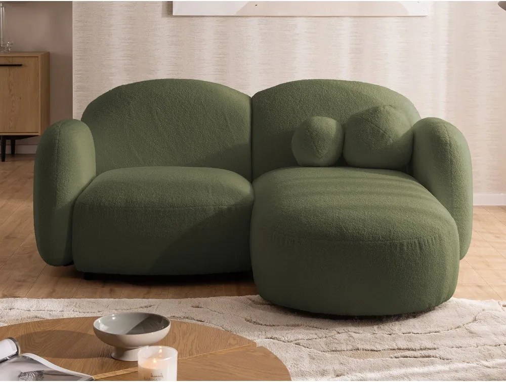 Divano angolare verde (con penisola a destra/con chaise lounge) con rivestimento in bouclé Orbit – Ropez