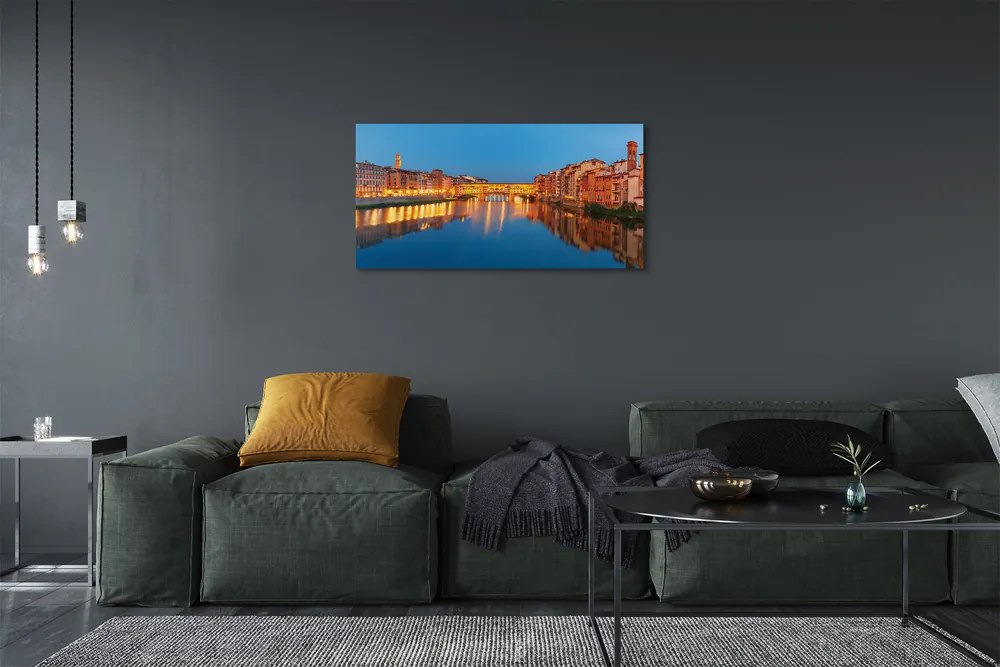 Stampa quadro su tela Italia River Bridges Buildings Night 100x50 cm