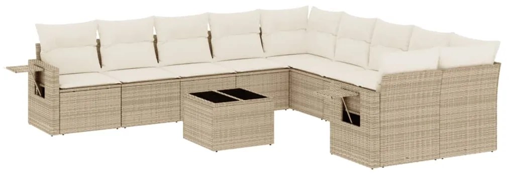 Set Divani da Giardino 11 pz con Cuscini Beige in Polyrattan