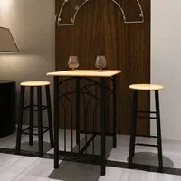 Set Tavolo da Pranzo / Bar e Sedie in Legno e Acciaio Marrone cod mxl 24736