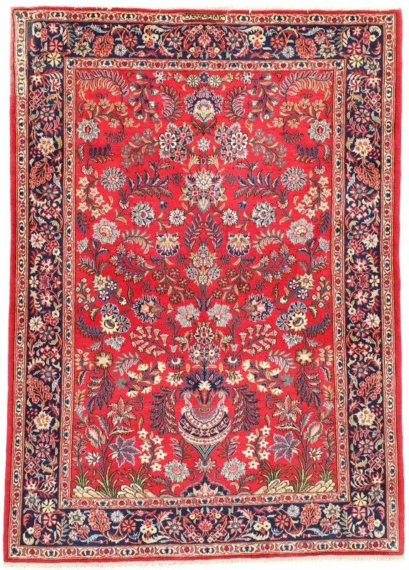 Kashan Tappeto 150x110 Rosso (Iran) Annodato A Mano