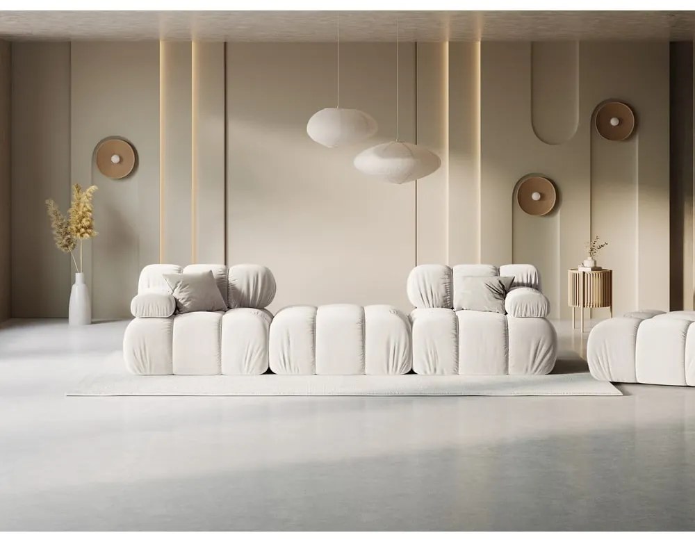 Divano angolare componibile beige (con composizione variabile) con rivestimento in velluto Bellis – Micadoni