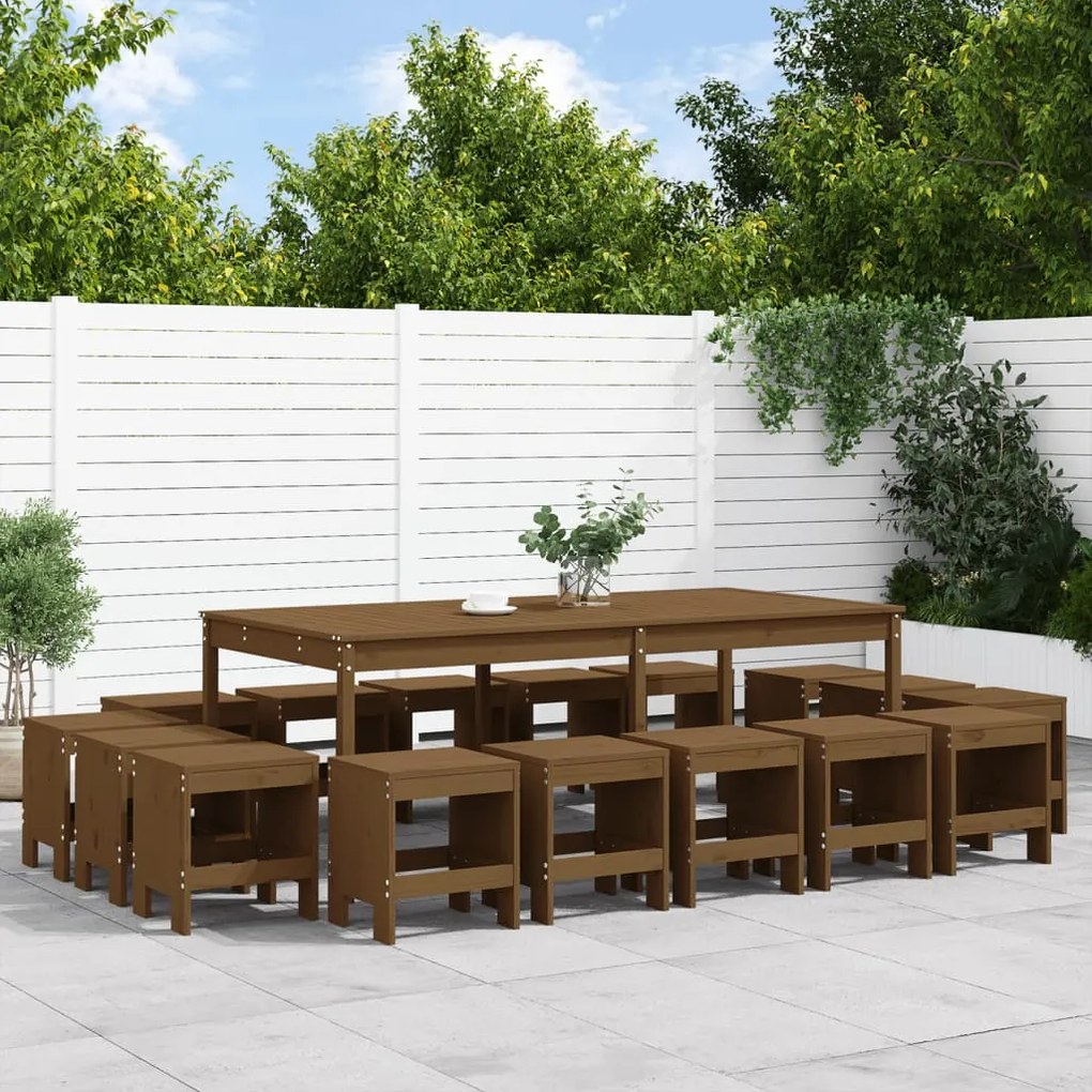 Set da Pranzo da Giardino 17 pz Miele in Legno Massello di Pino