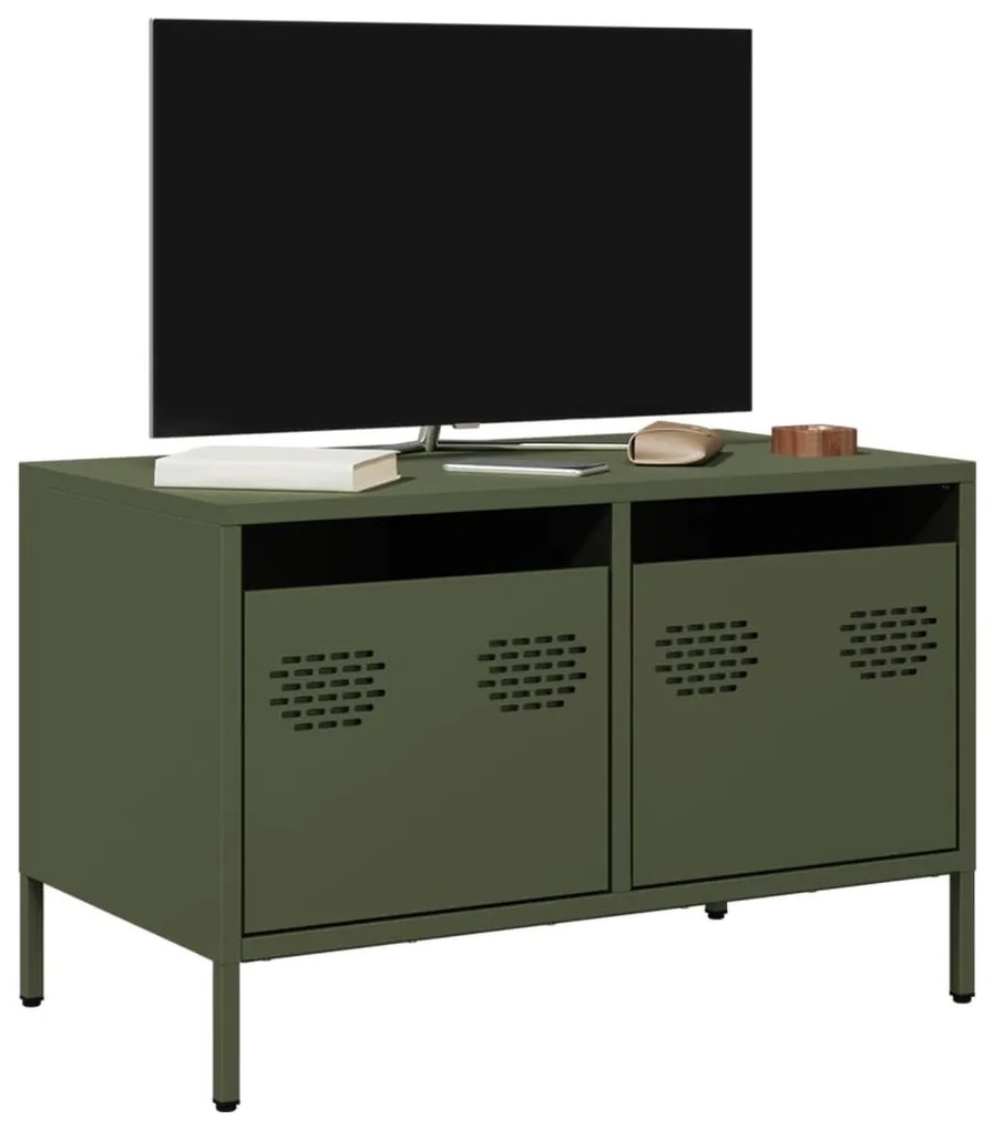 Mobile tv verde oliva 68x39x43,5cm in acciaio laminato a freddo