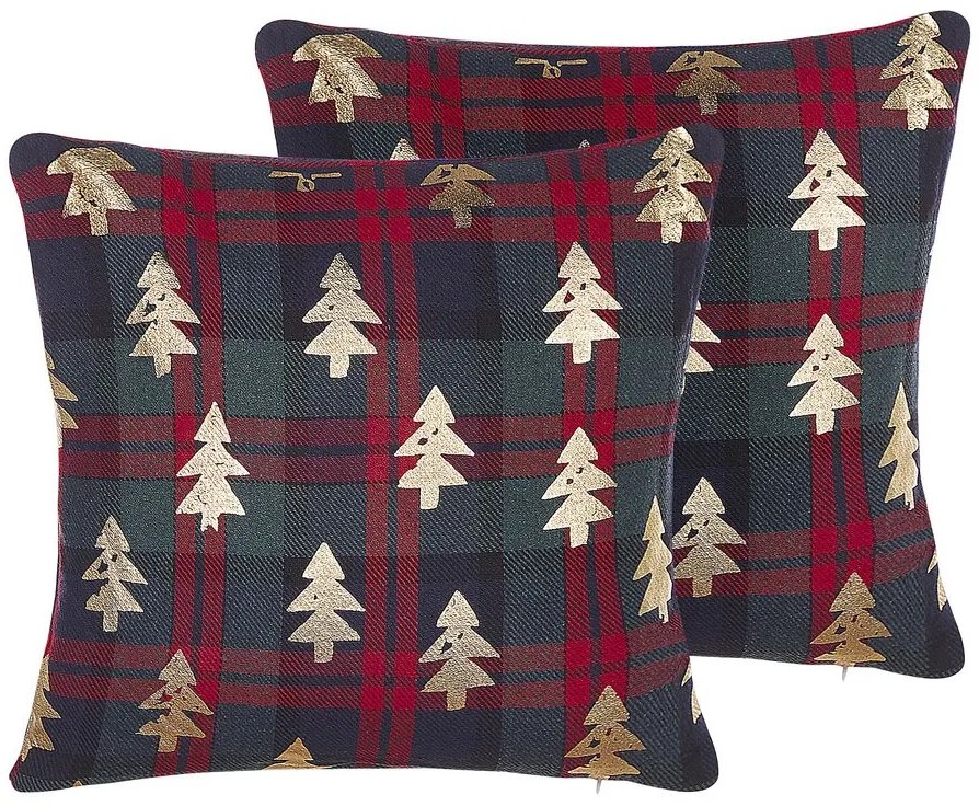Set di 2 cuscini decorativi con alberi di Natale 45 x 45 cm verde e rosso CUPID Beliani