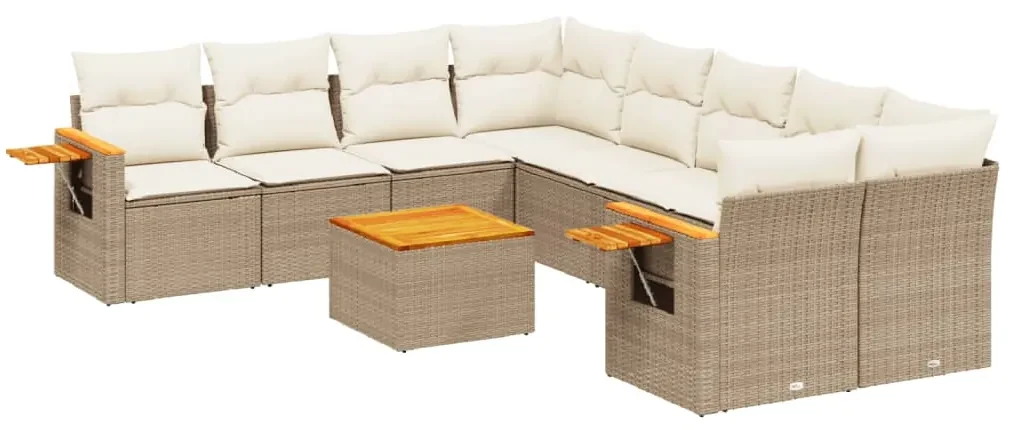 Set divano da giardino 9 pz con cuscini beige in polyrattan