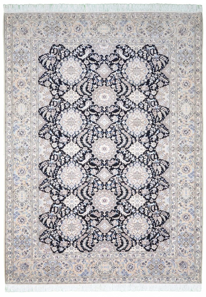 Nain Tappeto 210x300 Blu (Iran) Annodato A Mano