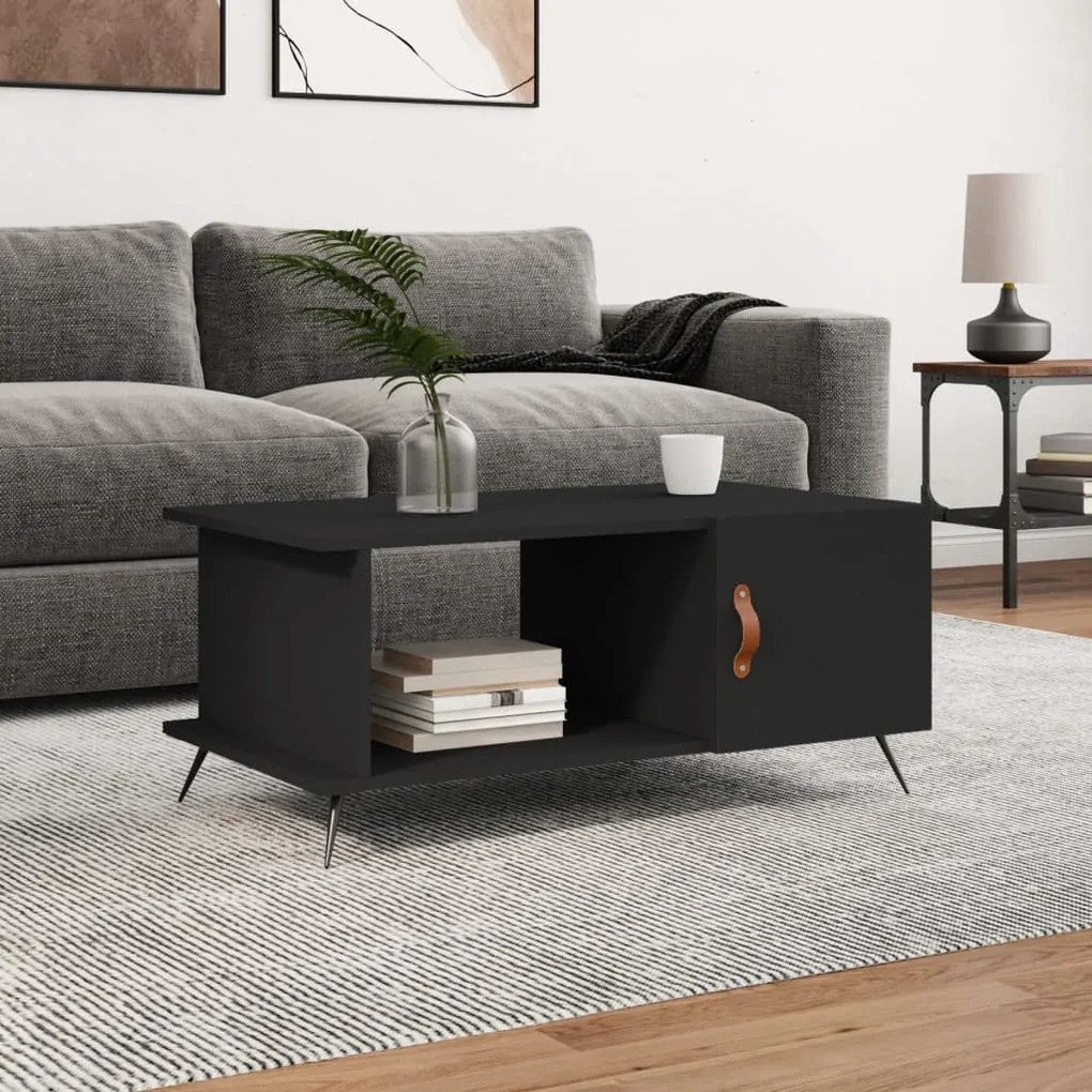 Tavolino Da Salotto Nero 90x50x40 Cm İn Legno Multistrato /