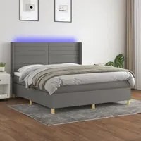 Letto a Molle Materasso e LED Grigio Scuro 160x200cm in Tessuto 3138966