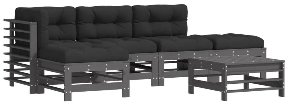Set divani da giardino 6pz con cuscini in legno massello grigio