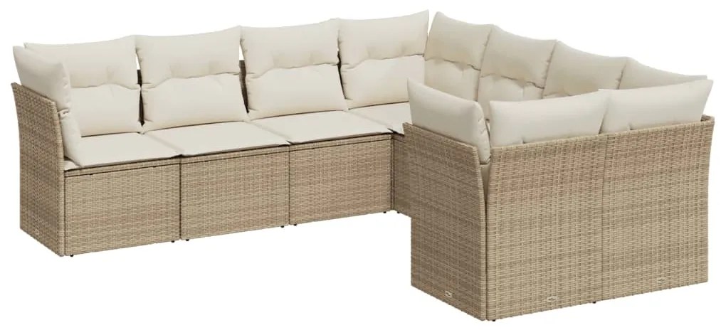 Set divano da giardino 8 pz con cuscini beige in polyrattan