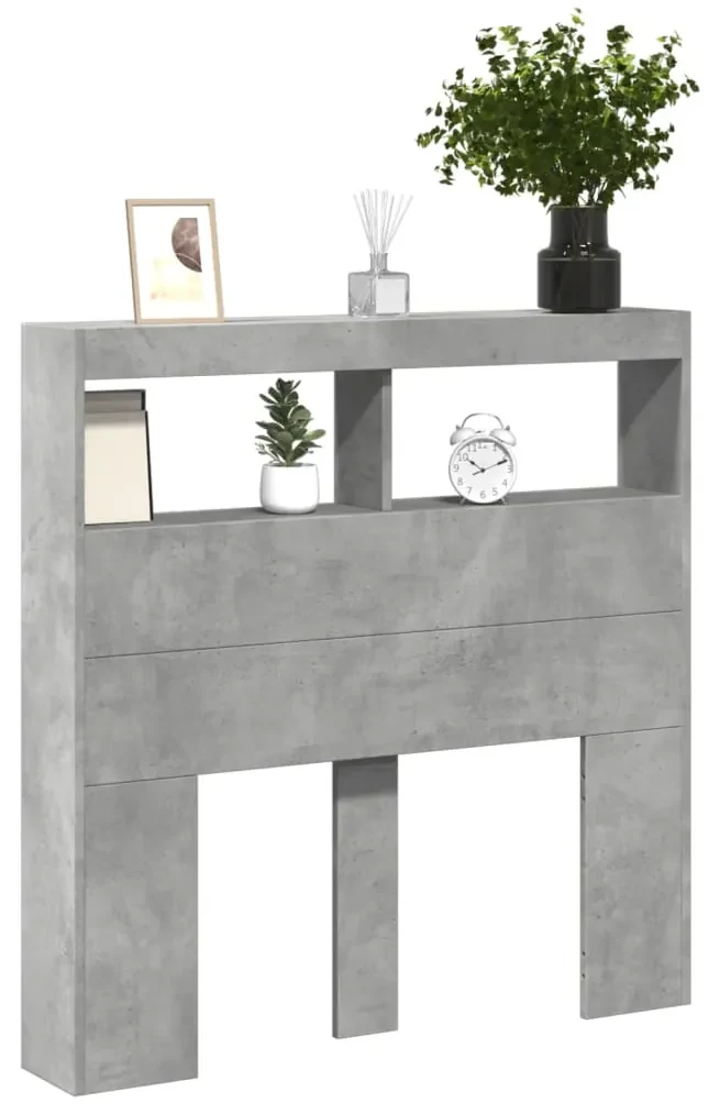 Testiera con contenitore a led grigio cemento 100x17x102 cm