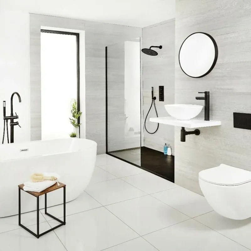 Sifone lavabo a canna tonda nero opaco completo di piletta click clack