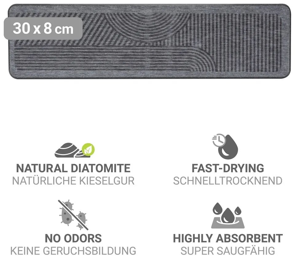 Tappetino scolapiatti grigio in diatomite 30x8 cm Damon – Wenko