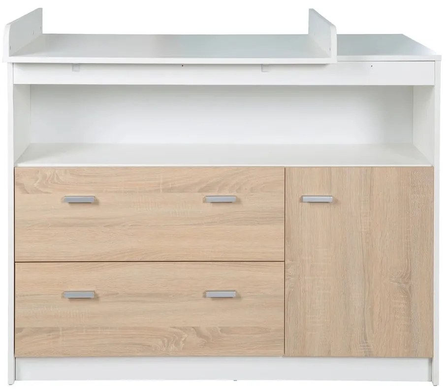 Cassettiera bassa per bambini in rovere con fasciatoio in bianco e naturale 117x98 cm Gabriella - Roba