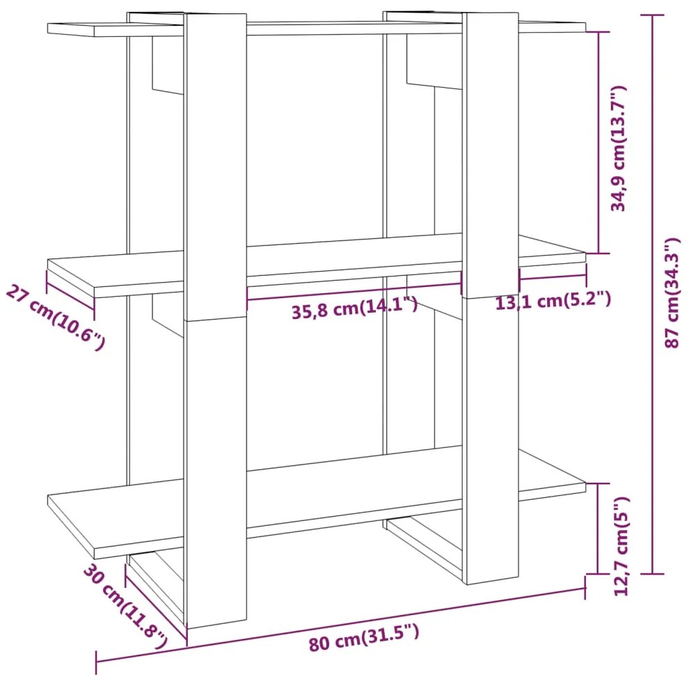 Libreria/Divisorio Grigio Cemento 80x30x87 cm