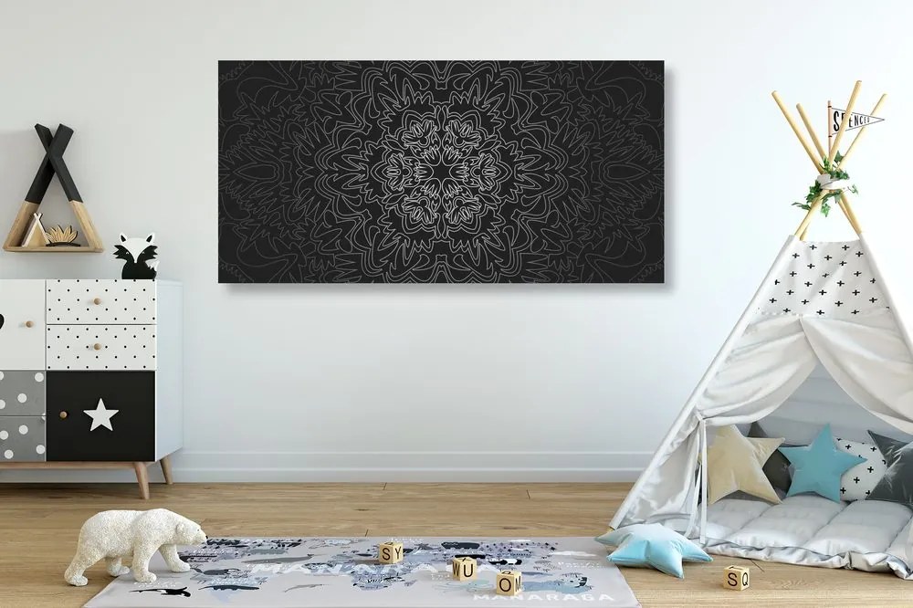 Quadro su tela – Mandala ornamentale in bianco e nero