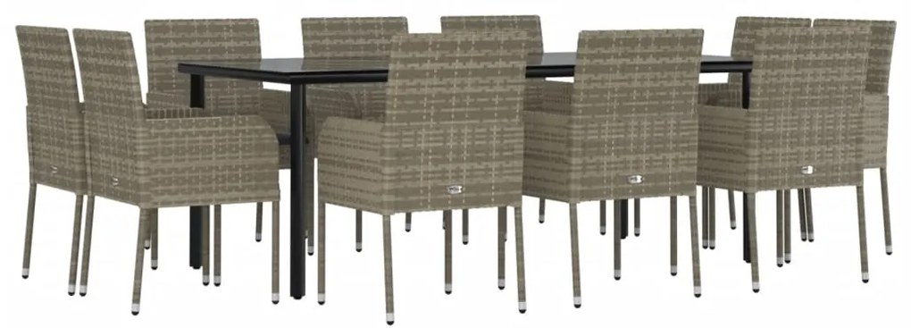 Set mobili giardino 11 pz con cuscini polyrattan nero e grigio