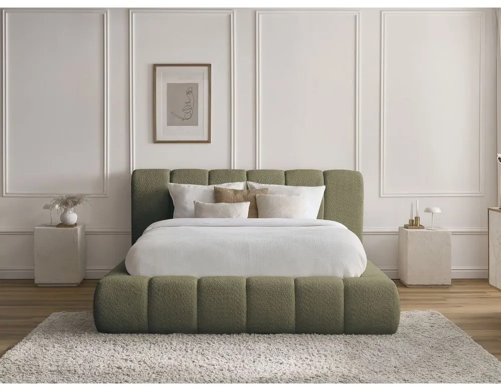 Letto matrimoniale imbottito verde contenitore e rete inclusi 160x200 cm Denali - Bobochic Paris