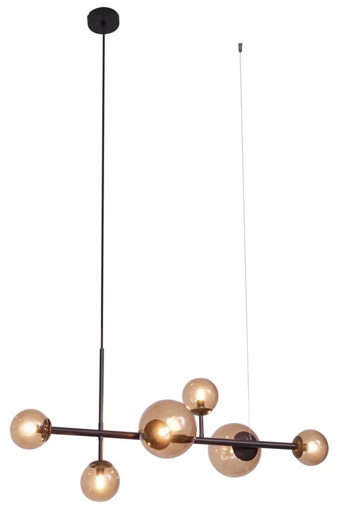 Lampada a sospensione Hotel Chic bronzo scuro con vetro bronzo 6 luci - Monaco