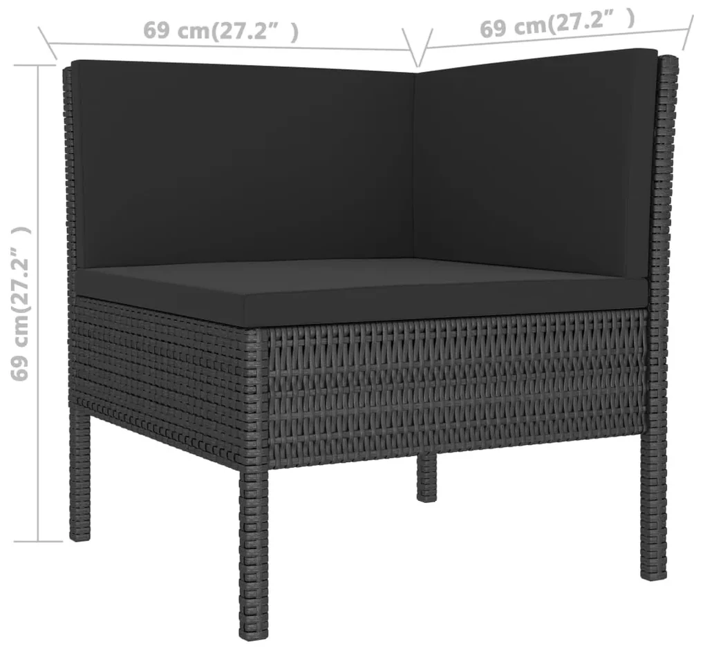 Set divani da giardino 3 pz con cuscini in polyrattan nero
