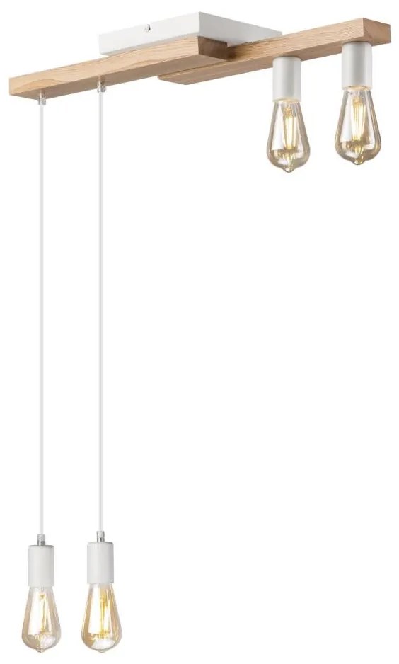 Lampadario a sospensione con filo CORTINA 4xE27/15W/230V bianco/quercia